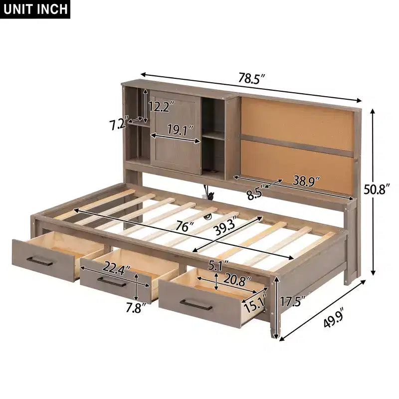 Lit de repos double GDFStudio Byron avec étagères de rangement et ports USB