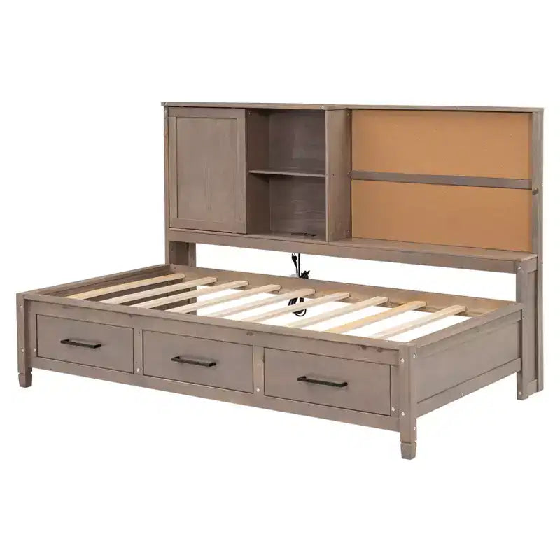 Lit de repos double GDFStudio Byron avec étagères de rangement et ports USB