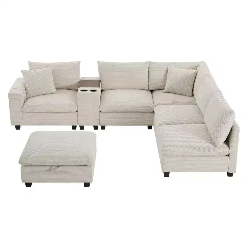 Canapé d'angle moderne 4 places en chenille Whisen avec pouf, ensemble de canapés modulaires en forme de L avec coussins décoratifs