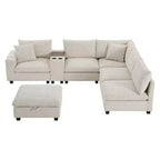 Canapé d'angle moderne 4 places en chenille Whisen avec pouf, ensemble de canapés modulaires en forme de L avec coussins décoratifs