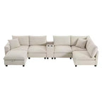 Canapé d'angle moderne 4 places en chenille Whisen avec pouf, ensemble de canapés modulaires en forme de L avec coussins décoratifs