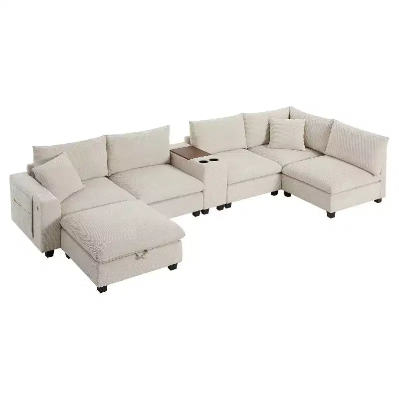 Canapé d'angle moderne 4 places en chenille Whisen avec pouf, ensemble de canapés modulaires en forme de L avec coussins décoratifs