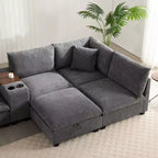 Canapé d'angle moderne 4 places en chenille Whisen avec pouf, ensemble de canapés modulaires en forme de L avec coussins décoratifs