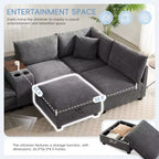 Canapé d'angle moderne 4 places en chenille Whisen avec pouf, ensemble de canapés modulaires en forme de L avec coussins décoratifs