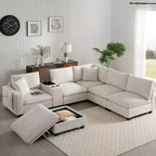 Canapé d'angle moderne 4 places en chenille Whisen avec pouf, ensemble de canapés modulaires en forme de L avec coussins décoratifs