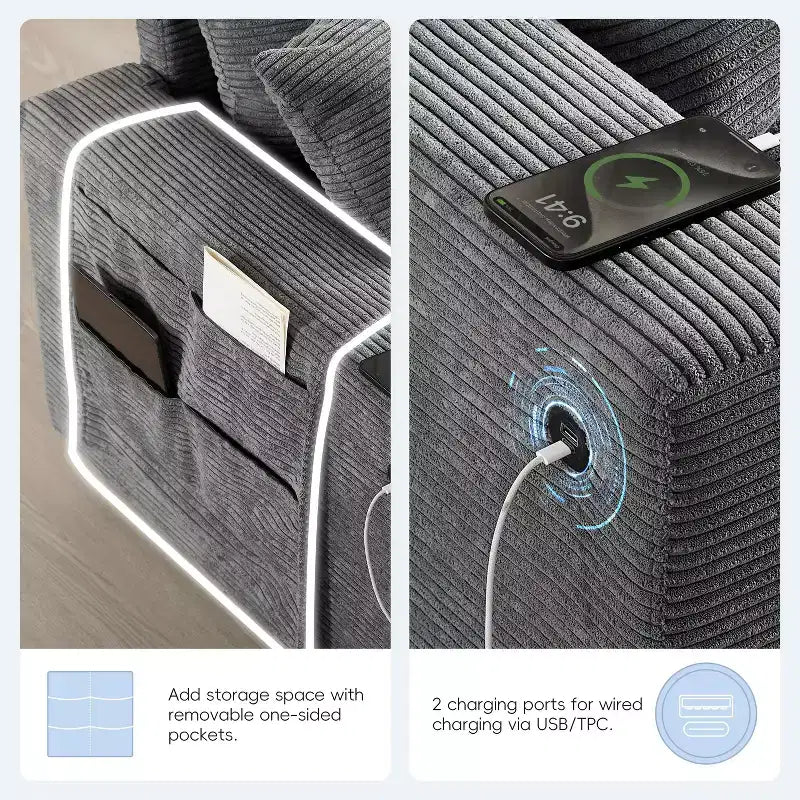 Canapé d'angle moderne 4 places en chenille Whisen avec pouf, ensemble de canapés modulaires en forme de L avec coussins décoratifs