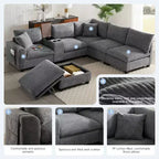 Canapé d'angle moderne 4 places en chenille Whisen avec pouf, ensemble de canapés modulaires en forme de L avec coussins décoratifs