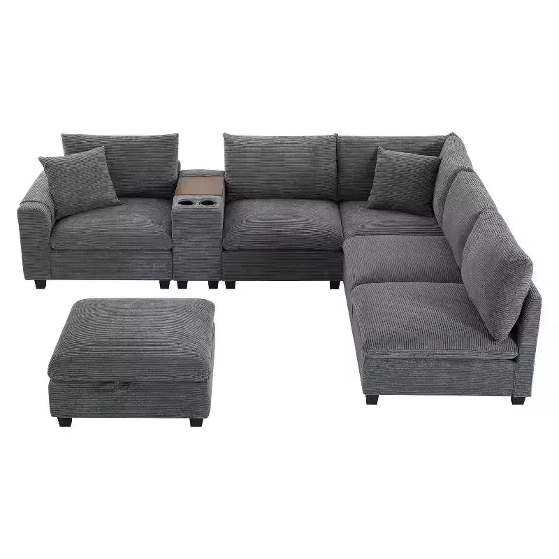Canapé d'angle moderne 4 places en chenille Whisen avec pouf, ensemble de canapés modulaires en forme de L avec coussins décoratifs