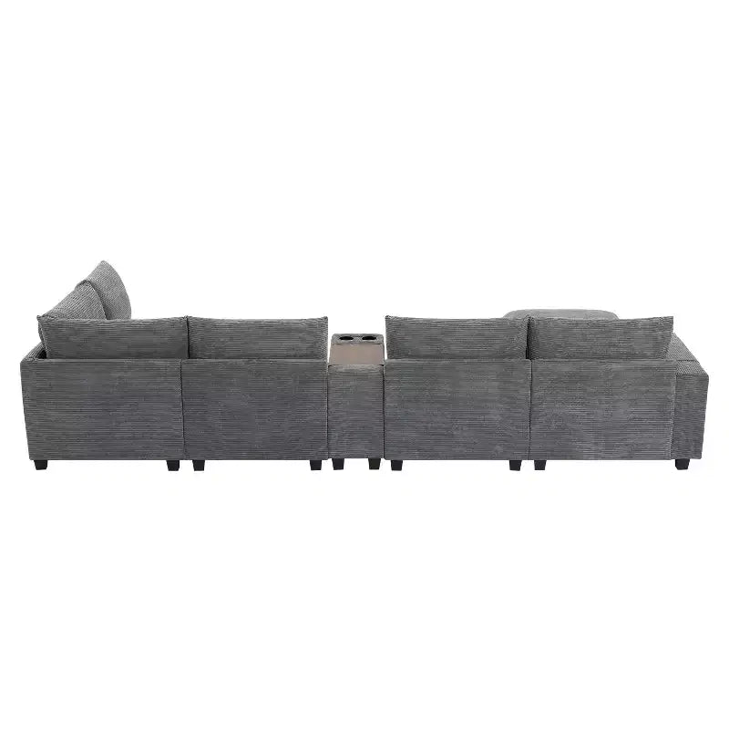 Canapé d'angle moderne 4 places en chenille Whisen avec pouf, ensemble de canapés modulaires en forme de L avec coussins décoratifs