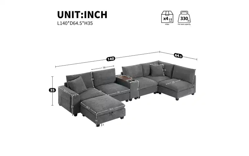 Canapé d'angle moderne 4 places en chenille Whisen avec pouf, ensemble de canapés modulaires en forme de L avec coussins décoratifs