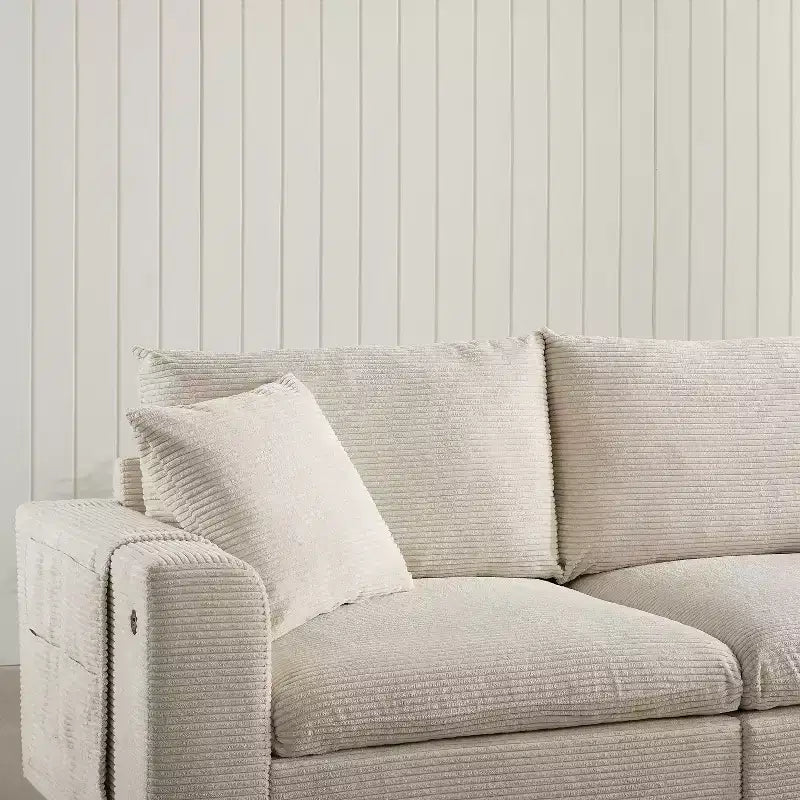 Canapé d'angle moderne 4 places en chenille Whisen avec pouf, ensemble de canapés modulaires en forme de L avec coussins décoratifs