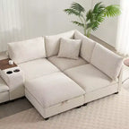 Canapé d'angle moderne 4 places en chenille Whisen avec pouf, ensemble de canapés modulaires en forme de L avec coussins décoratifs