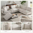 Canapé d'angle moderne 4 places en chenille Whisen avec pouf, ensemble de canapés modulaires en forme de L avec coussins décoratifs