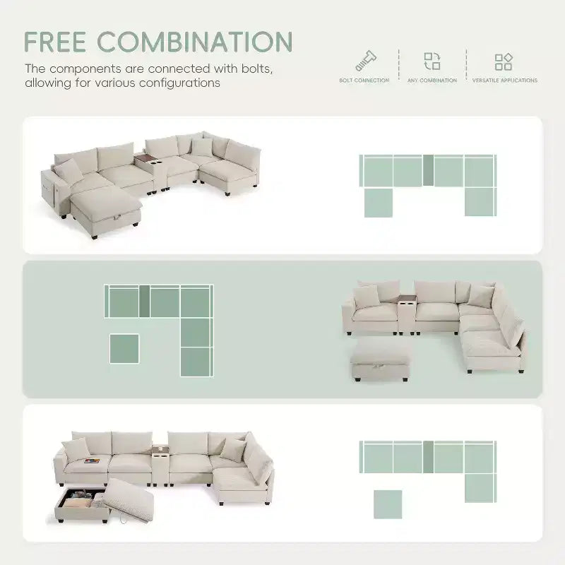 Canapé d'angle moderne 4 places en chenille Whisen avec pouf, ensemble de canapés modulaires en forme de L avec coussins décoratifs
