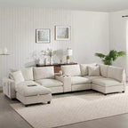 Canapé d'angle moderne 4 places en chenille Whisen avec pouf, ensemble de canapés modulaires en forme de L avec coussins décoratifs