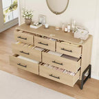 Commode 7 tiroirs pour chambre, commode large de 132 cm, tiroirs larges avec rangement autoportant, commode de rangement en bois pour salon, chambre à coucher