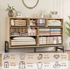 Commode 7 tiroirs pour chambre, commode large de 132 cm, tiroirs larges avec rangement autoportant, commode de rangement en bois pour salon, chambre à coucher