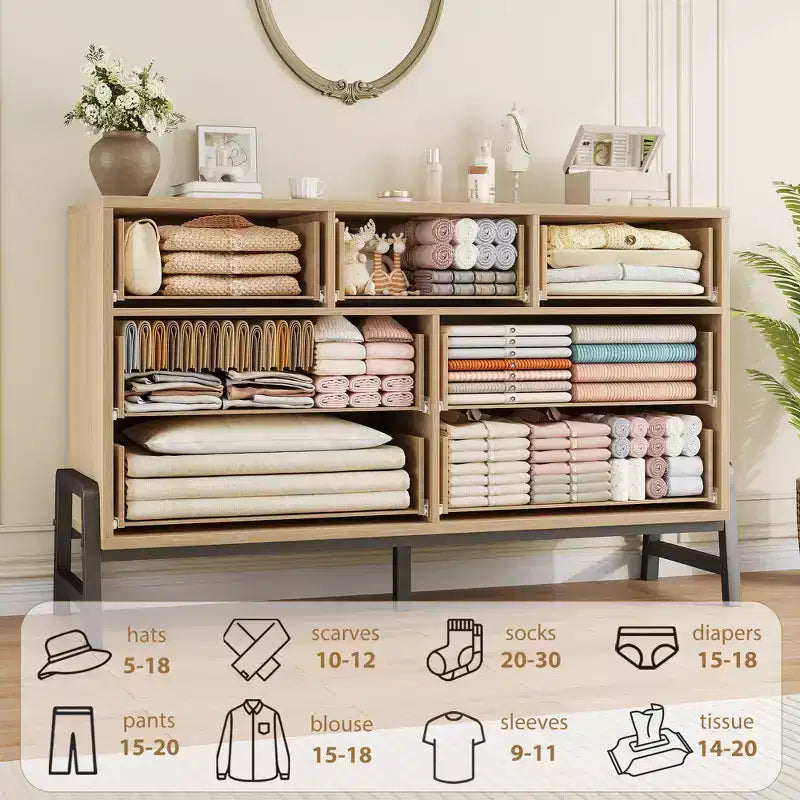 Commode 7 tiroirs pour chambre, commode large de 132 cm, tiroirs larges avec rangement autoportant, commode de rangement en bois pour salon, chambre à coucher