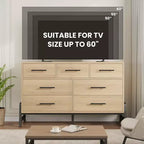Commode 7 tiroirs pour chambre, commode large de 132 cm, tiroirs larges avec rangement autoportant, commode de rangement en bois pour salon, chambre à coucher