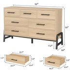 Commode 7 tiroirs pour chambre, commode large de 132 cm, tiroirs larges avec rangement autoportant, commode de rangement en bois pour salon, chambre à coucher