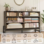 Commode 7 tiroirs pour chambre, commode large de 132 cm, tiroirs larges avec rangement autoportant, commode de rangement en bois pour salon, chambre à coucher