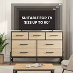 Commode 7 tiroirs pour chambre, commode large de 132 cm, tiroirs larges avec rangement autoportant, commode de rangement en bois pour salon, chambre à coucher