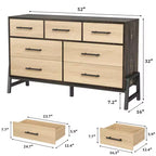 Commode 7 tiroirs pour chambre, commode large de 132 cm, tiroirs larges avec rangement autoportant, commode de rangement en bois pour salon, chambre à coucher