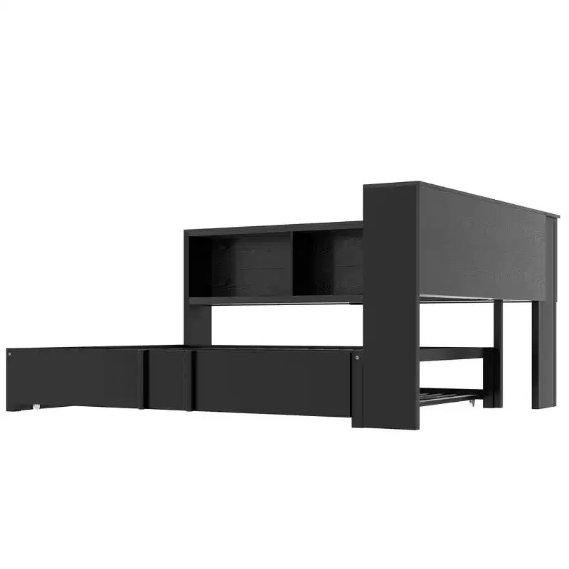 Lit de repos double en métal Whisen avec lit gigogne, armoires de rangement et ports USB