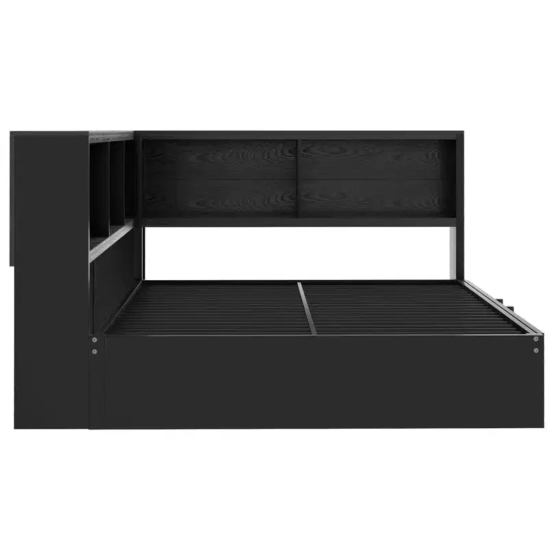 Lit de repos double en métal Whisen avec lit gigogne, armoires de rangement et ports USB