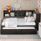 Lit de repos double en métal Whisen avec lit gigogne, armoires de rangement et ports USB