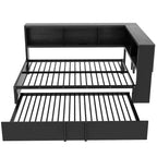 Lit de repos double en métal Whisen avec lit gigogne, armoires de rangement et ports USB