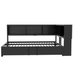 Lit de repos double en métal Whisen avec lit gigogne, armoires de rangement et ports USB