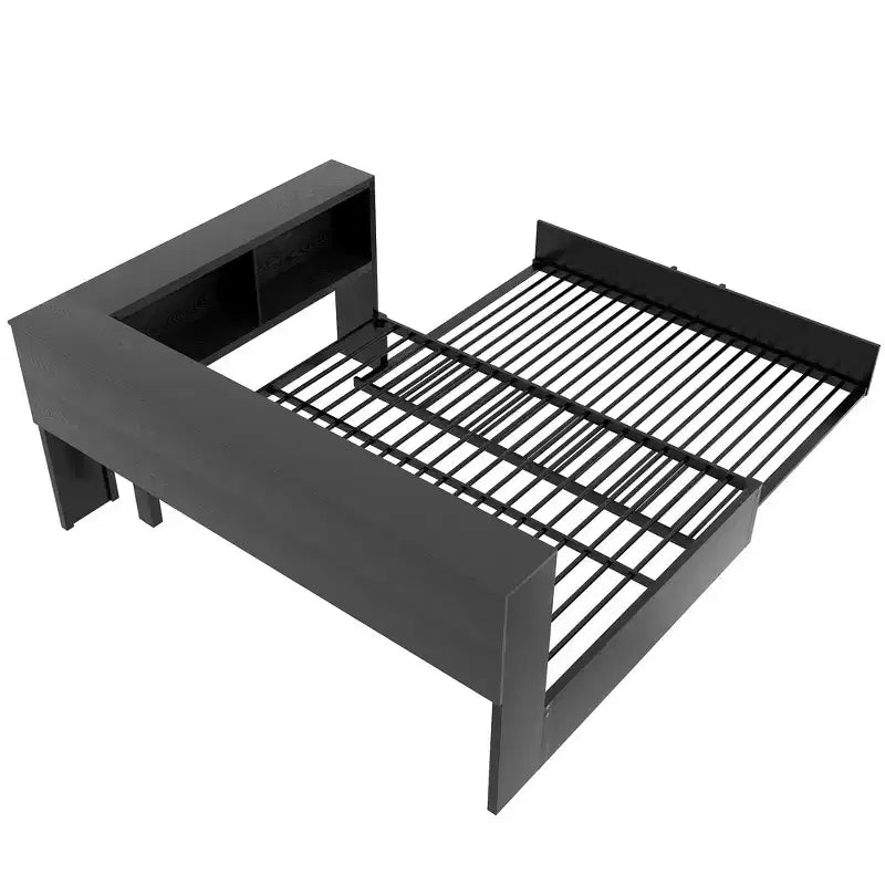 Lit de repos double en métal Whisen avec lit gigogne, armoires de rangement et ports USB