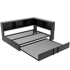 Lit de repos double en métal Whisen avec lit gigogne, armoires de rangement et ports USB