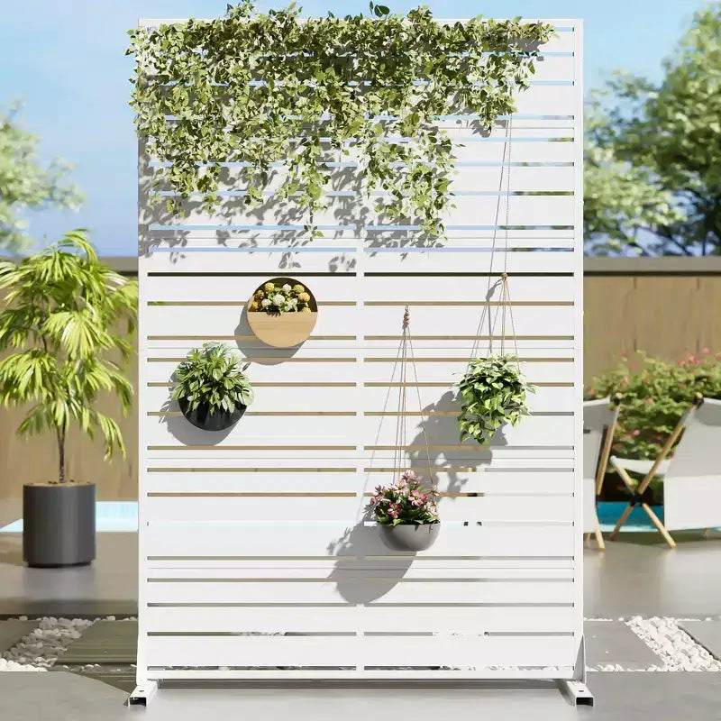 72 H47W Dovelina White Metal Planter Box with Trellis Privacy Screen for Caf Patio,Garden & Balconies