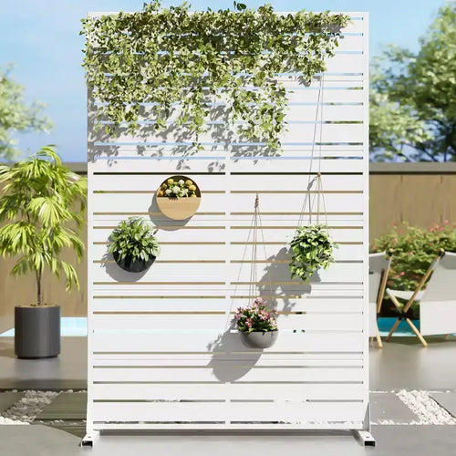 72 H47W Dovelina White Metal Planter Box with Trellis Privacy Screen for Caf Patio,Garden & Balconies