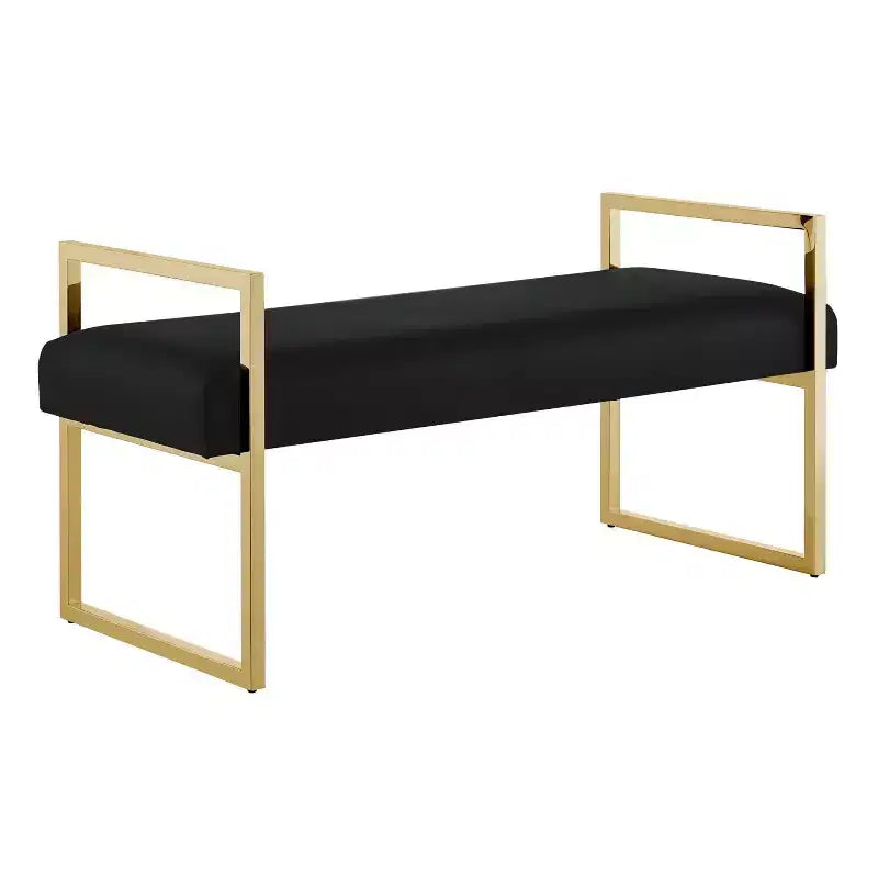 Banc Inspired Home Dalia en velours/similicuir avec cadre doré/chromé
