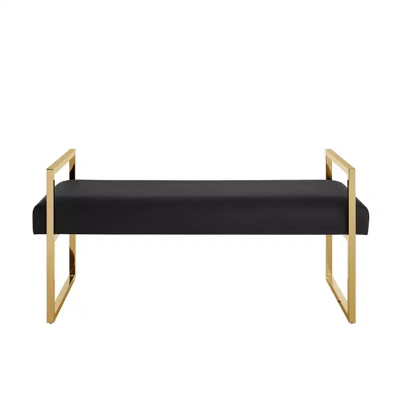 Banc Inspired Home Dalia en velours/similicuir avec cadre doré/chromé