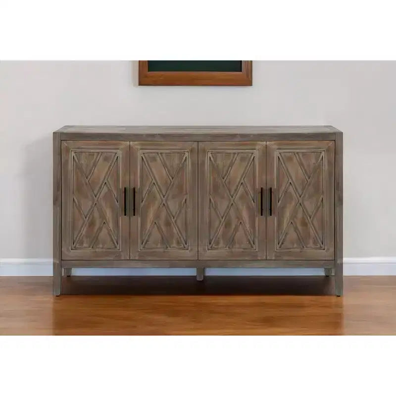 HomeRoots Buffet à Quatre Portes Géométrique Sculpté Vieilli Naturel et Marron 60