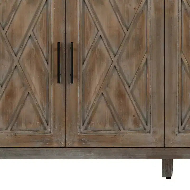 HomeRoots Buffet à Quatre Portes Géométrique Sculpté Vieilli Naturel et Marron 60