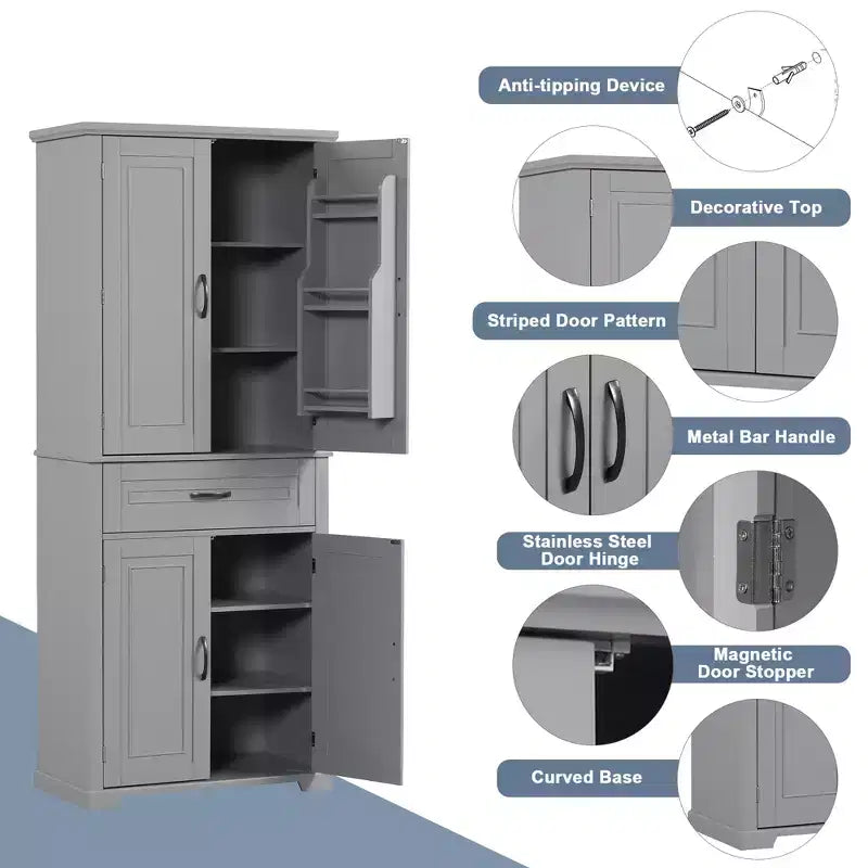 Meuble de rangement de salle de bain Whisen avec portes, étagère réglable et tiroir, espaces de rangement multiples