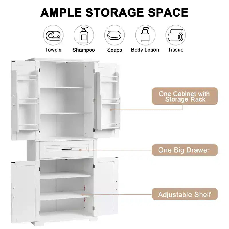 Meuble de rangement de salle de bain Whisen avec portes, étagère réglable et tiroir, espaces de rangement multiples