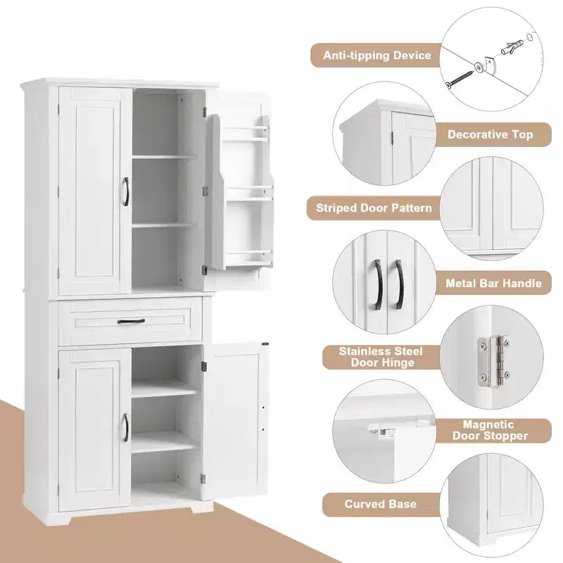 Meuble de rangement de salle de bain Whisen avec portes, étagère réglable et tiroir, espaces de rangement multiples