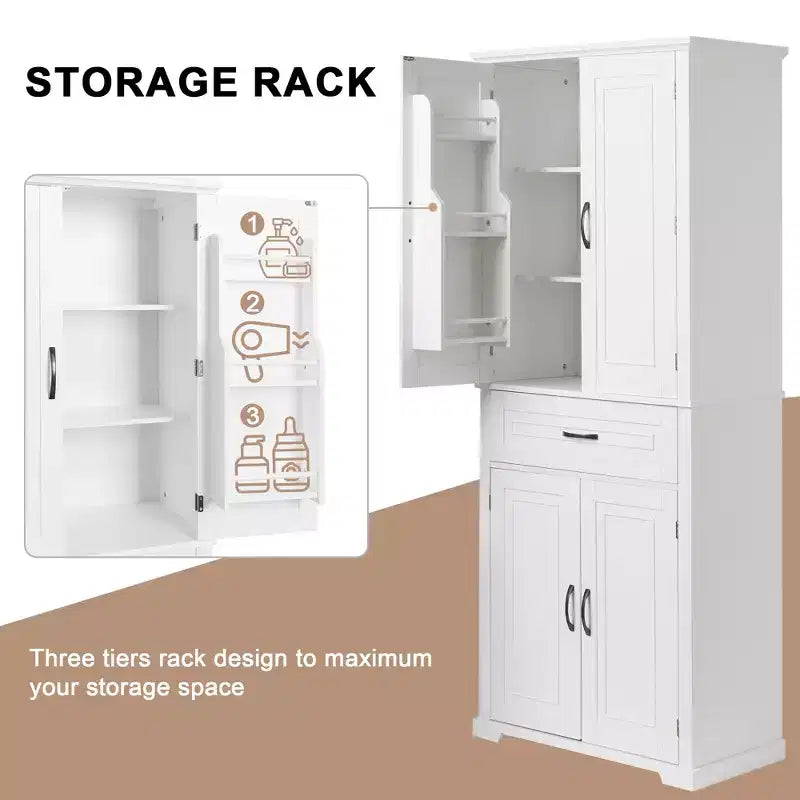 Meuble de rangement de salle de bain Whisen avec portes, étagère réglable et tiroir, espaces de rangement multiples