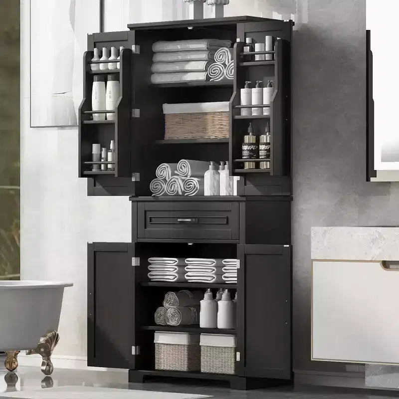 Meuble de rangement de salle de bain Whisen avec portes, étagère réglable et tiroir, espaces de rangement multiples