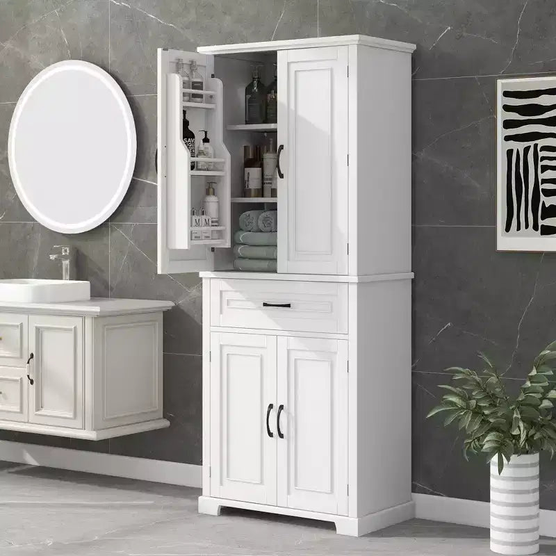 Meuble de rangement de salle de bain Whisen avec portes, étagère réglable et tiroir, espaces de rangement multiples