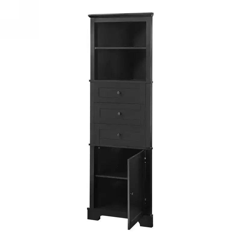 Whisen Armoire de rangement d'angle pour salle de bain, armoire d'angle avec 3 tiroirs et étagères réglables