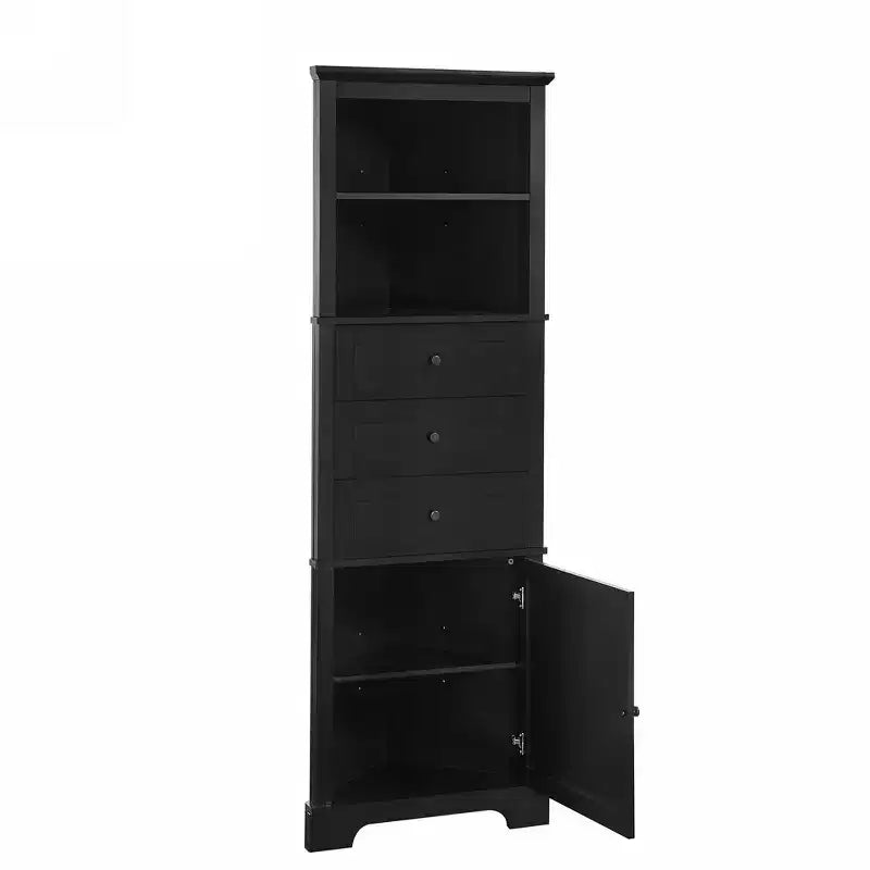 Whisen Armoire de rangement d'angle pour salle de bain, armoire d'angle avec 3 tiroirs et étagères réglables