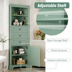 Whisen Armoire de rangement d'angle pour salle de bain, armoire d'angle avec 3 tiroirs et étagères réglables