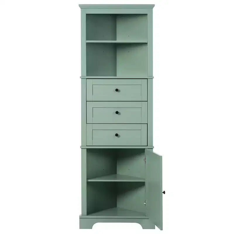 Whisen Armoire de rangement d'angle pour salle de bain, armoire d'angle avec 3 tiroirs et étagères réglables